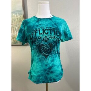 Affliction Tie Dye Cutout Tee Live Fast Graphic Y2K Edgy Biker Grunge Top